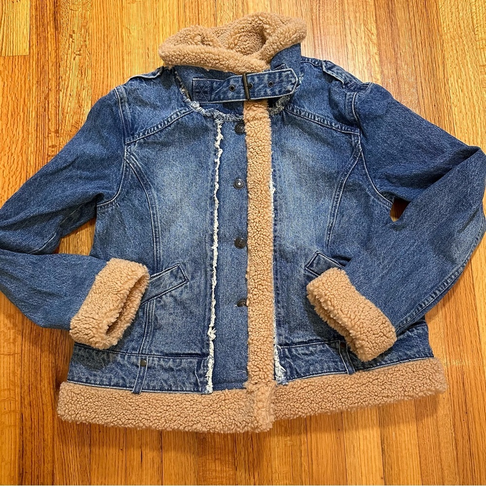 WE THE FREE by FREE PEOPLE Rylee Cozy Denim Moto Jacket size M - Picture 6 of 16